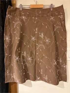 Target Brown A-Line Skirt with pink Floral beaded Embroidery